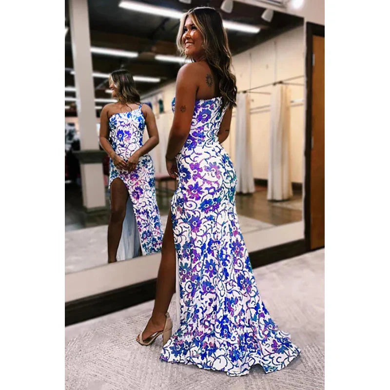 Dress Sparkly Mermaid One Shoulder Sequins Long Prom Dresses Party Dress