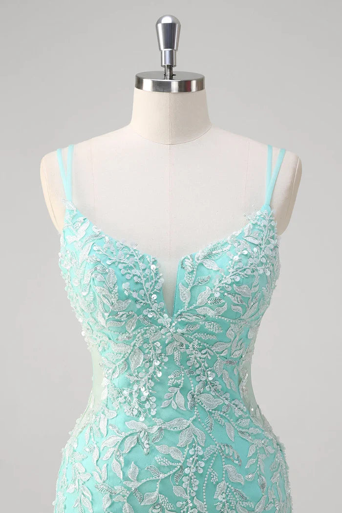 Dress Sparkly Mint Mermaid Lace Party Dress Maxi Dress Sleeveless With Slit Prom Dress