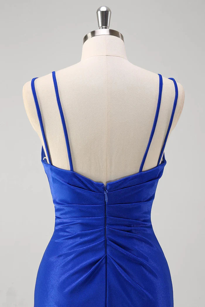 Dress Sparkly Royal Blue Mermaid Spaghetti Straps Party Dress Maxi Dress Sleeveless With Slit Prom Dress