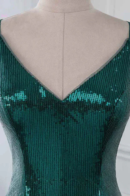 Dress Sparkly Sequined Spaghetti Straps V-Neck Evening Dresses With Backless Prom Dress