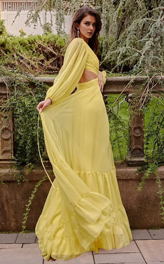 Dress Spring Fall Dress for Women Long Sleeve Regular Fit Neck Lantern Sleeve O-ring Slit Floor Length Prom Dress