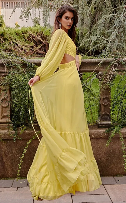 Dress Spring Fall Dress for Women Long Sleeve Regular Fit Neck Lantern Sleeve O-ring Slit Floor Length Prom Dress