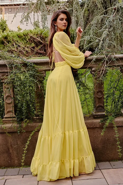 Dress Spring Fall Dress for Women Long Sleeve Regular Fit Neck Lantern Sleeve O-ring Slit Floor Length Prom Dress