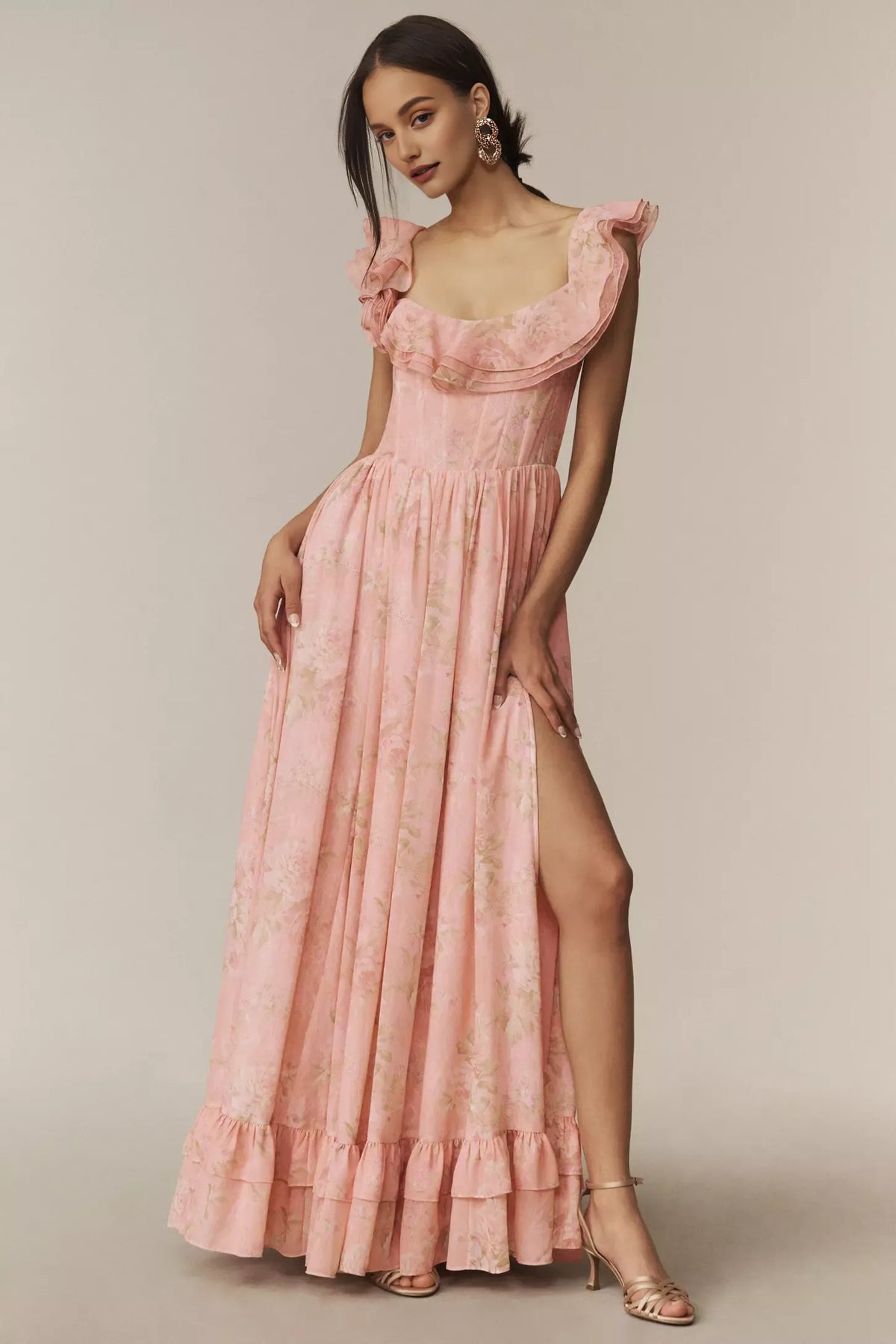 Dress Square Neck A-line Sleeveless With Side Slit Prom Dress Off-The-Shoulder Light Pink Maxi Dress