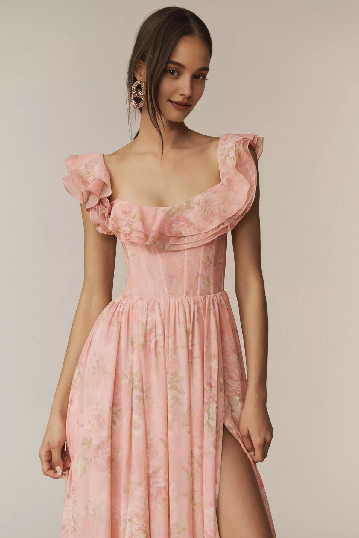 Dress Square Neck A-line Sleeveless With Side Slit Prom Dress Off-The-Shoulder Light Pink Maxi Dress