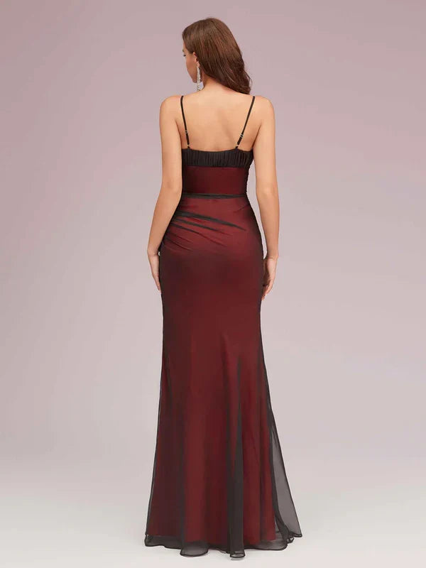 Dress Square Neck Sexy Spaghetti Straps Red And Black Prom Dresses With Side Hight Slit