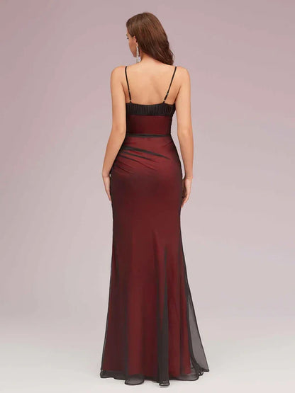Dress Square Neck Sexy Spaghetti Straps Red And Black Prom Dresses With Side Hight Slit