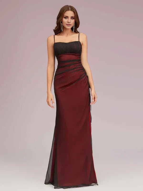 Dress Square Neck Sexy Spaghetti Straps Red And Black Prom Dresses With Side Hight Slit