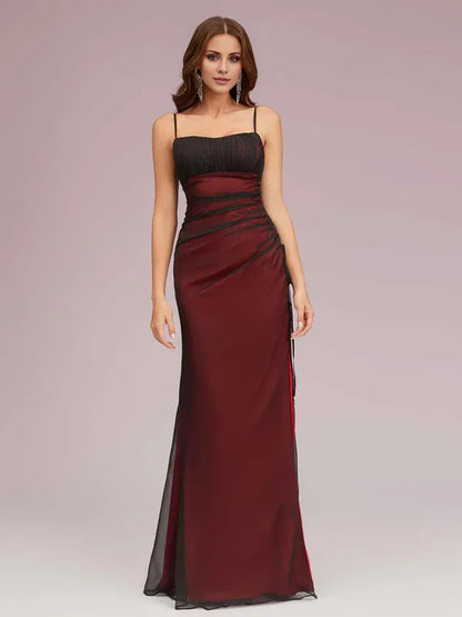 Dress Square Neck Sexy Spaghetti Straps Red And Black Prom Dresses With Side Hight Slit