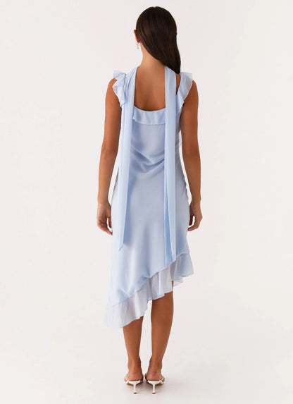 Dress Square Neck Sleeveless Sexy Backless Tea-Length Ruffle Straps Solid Color Prom Dress