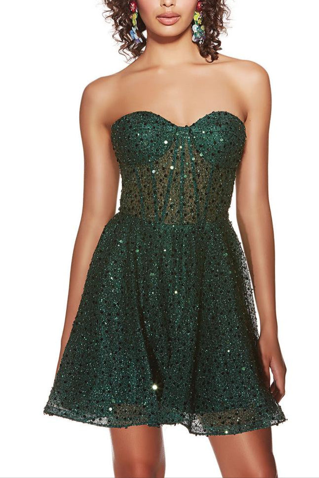 Dress Strapless A-Line Princess Glitter Corset Sleeveless Sequins Backless Lace Up Short Homecoming Dress