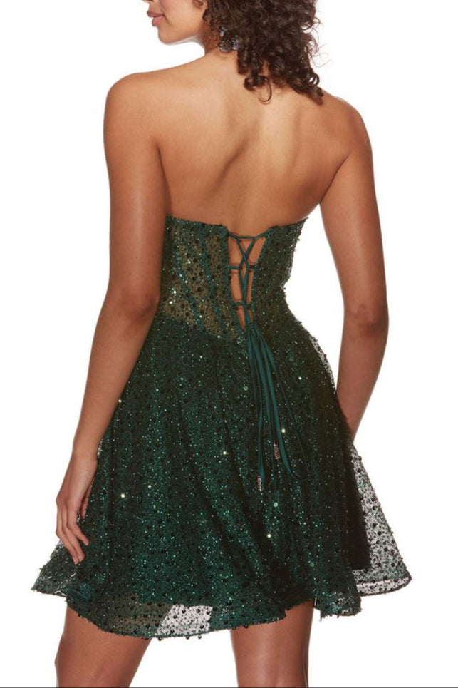 Dress Strapless A-Line Princess Glitter Corset Sleeveless Sequins Backless Lace Up Short Homecoming Dress