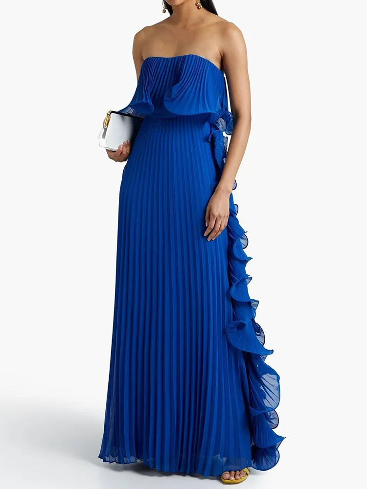 Dress Strapless Beach Style Fashion Maxi Dress Women Summer Sleeveless Simple Holiday Party Dress Solid Patchwork Chic Ladies Dress