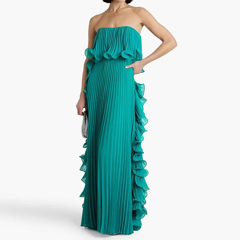 Dress Strapless Beach Style Fashion Maxi Dress Women Summer Sleeveless Simple Holiday Party Dress Solid Patchwork Chic Ladies Dress