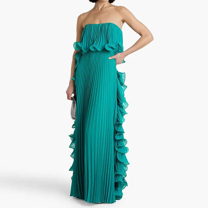 Dress Strapless Beach Style Fashion Maxi Dress Women Summer Sleeveless Simple Holiday Party Dress Solid Patchwork Chic Ladies Dress