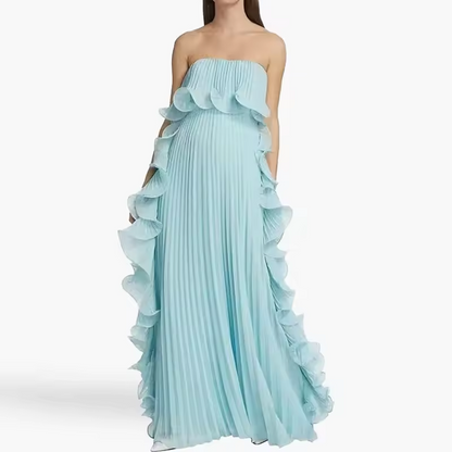 Dress Strapless Beach Style Fashion Maxi Dress Women Summer Sleeveless Simple Holiday Party Dress Solid Patchwork Chic Ladies Dress