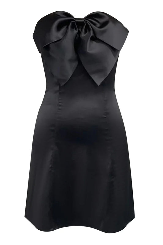 Dress Strapless Black Front Bow A-line Short Dress Sleeveless Knee Length Homecoming Dress
