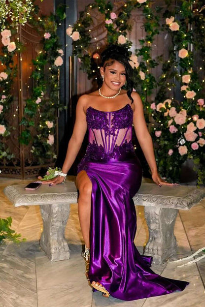 Dress Strapless Black Sheer Appliques Fitted Evening Dress Maxi Dress Prom Dress