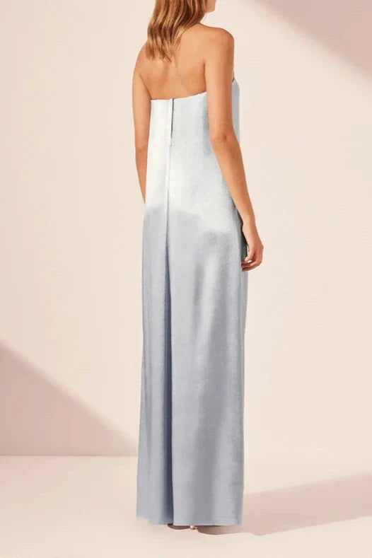 Dress Strapless Column Maxi Dress Powder Blue Sleeveless Floor Length Party Dress Evening Dress