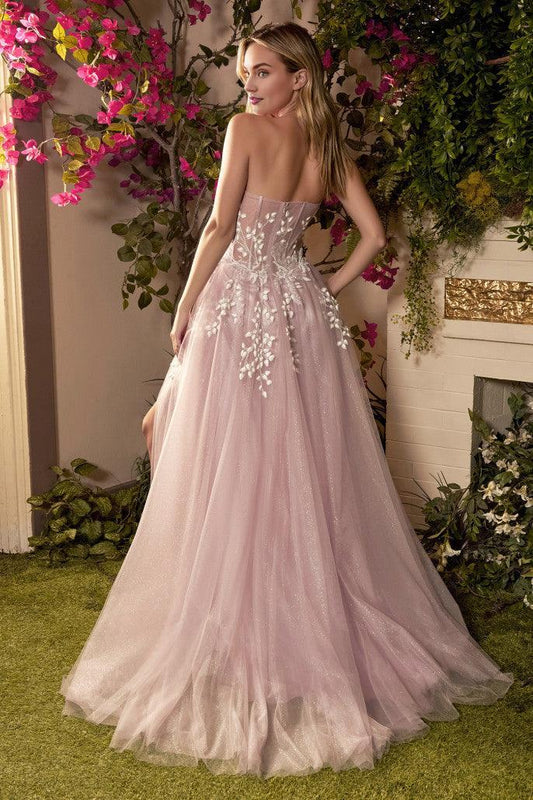 Dress Strapless Corset Prom Dress Tulle A-Line/Princess Sweep/Brush Train Sleeveless Prom Dress