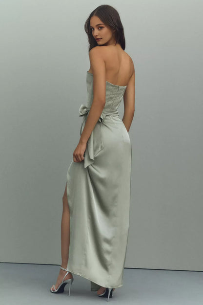 Dress Strapless Corset Sleeveless With Front Slit Prom Dress Off-The-Shoulder Sage Maxi Dress