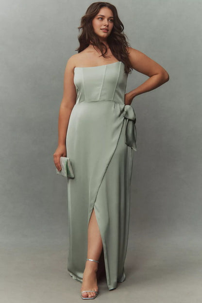 Dress Strapless Corset Sleeveless With Front Slit Prom Dress Off-The-Shoulder Sage Maxi Dress
