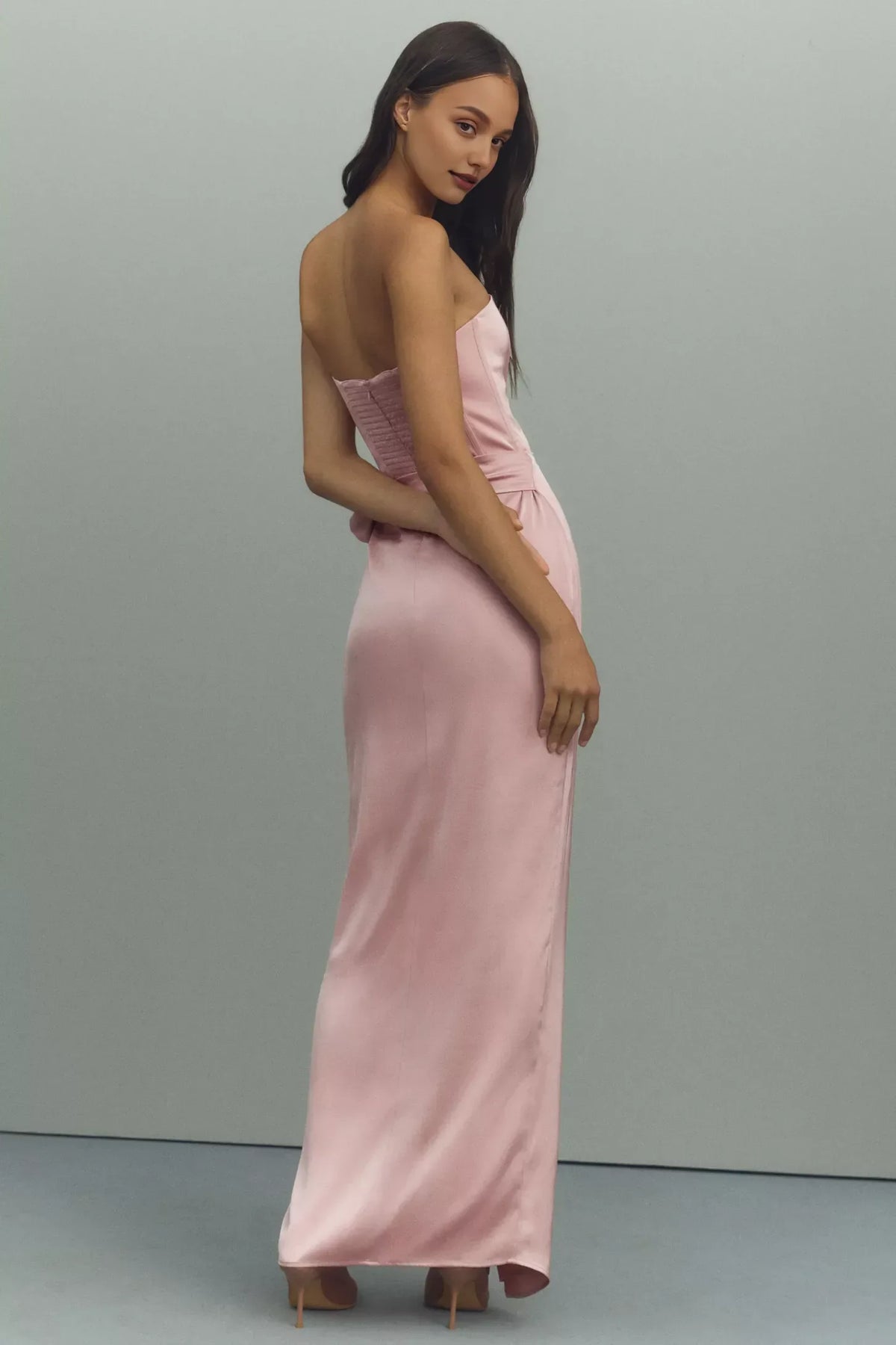 Dress Strapless Corset Sleeveless With Front Slit Prom Dress Off-The-Shoulder Sage Maxi Dress