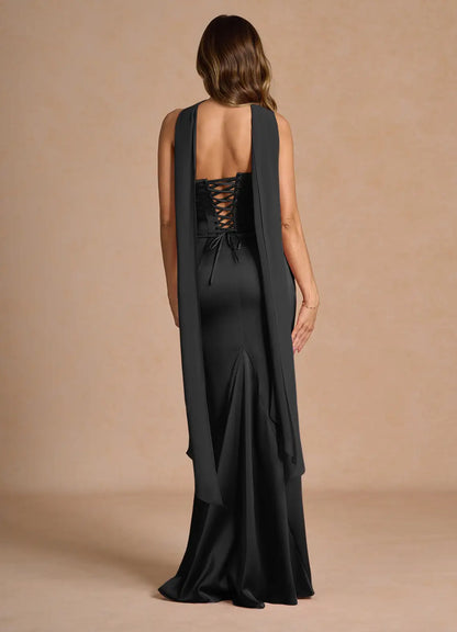 Dress Strapless Elegant Sleeveless Mermaid Maxi Dress Prom Dress Simple Satin Backless Back Evening Dress