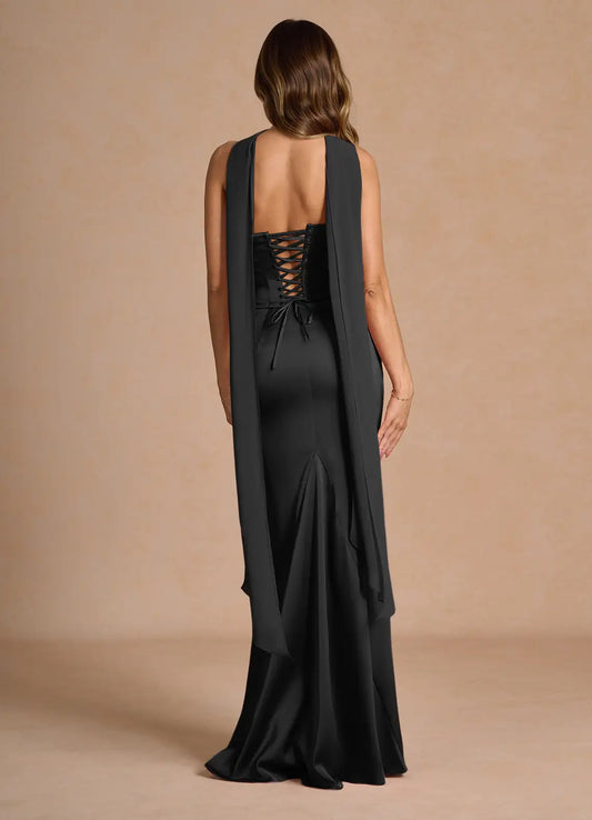 Dress Strapless Elegant Sleeveless Mermaid Maxi Dress Prom Dress Simple Satin Backless Back Evening Dress
