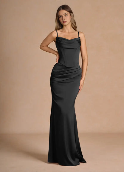 Dress Strapless Elegant Sleeveless Mermaid Maxi Dress Prom Dress Simple Satin Backless Back Evening Dress