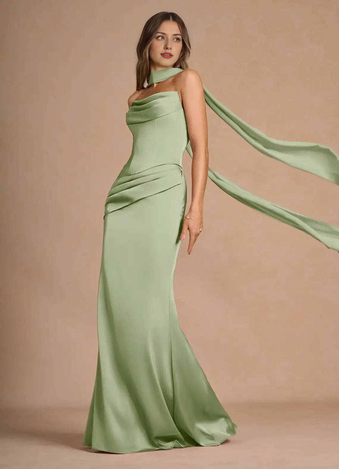 Dress Strapless Elegant Sleeveless Mermaid Maxi Dress Prom Dress Simple Satin Backless Back Evening Dress
