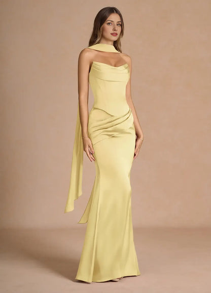 Dress Strapless Elegant Sleeveless Mermaid Maxi Dress Prom Dress Simple Satin Backless Back Evening Dress