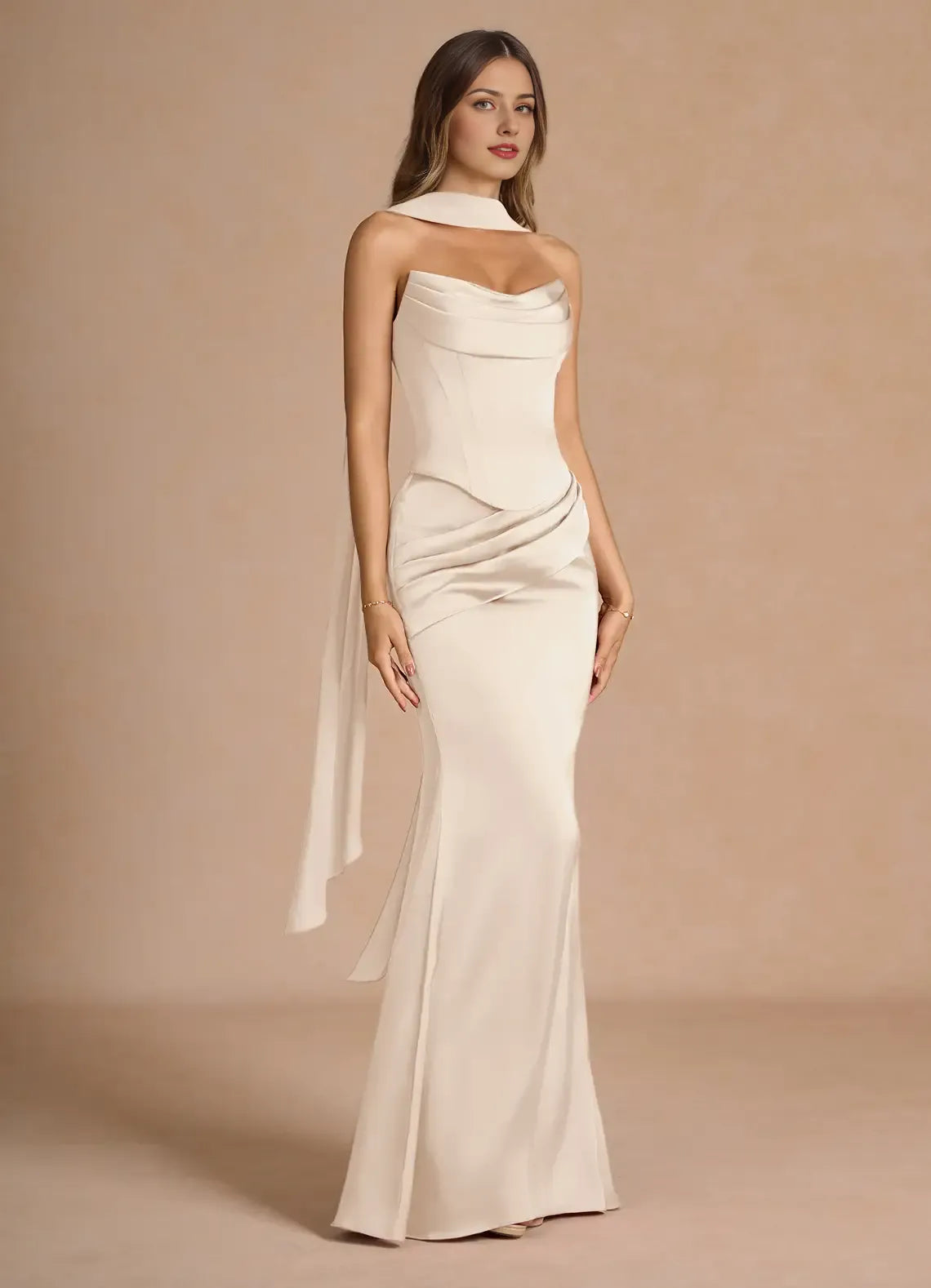 Dress Strapless Elegant Sleeveless Mermaid Maxi Dress Prom Dress Simple Satin Backless Back Evening Dress