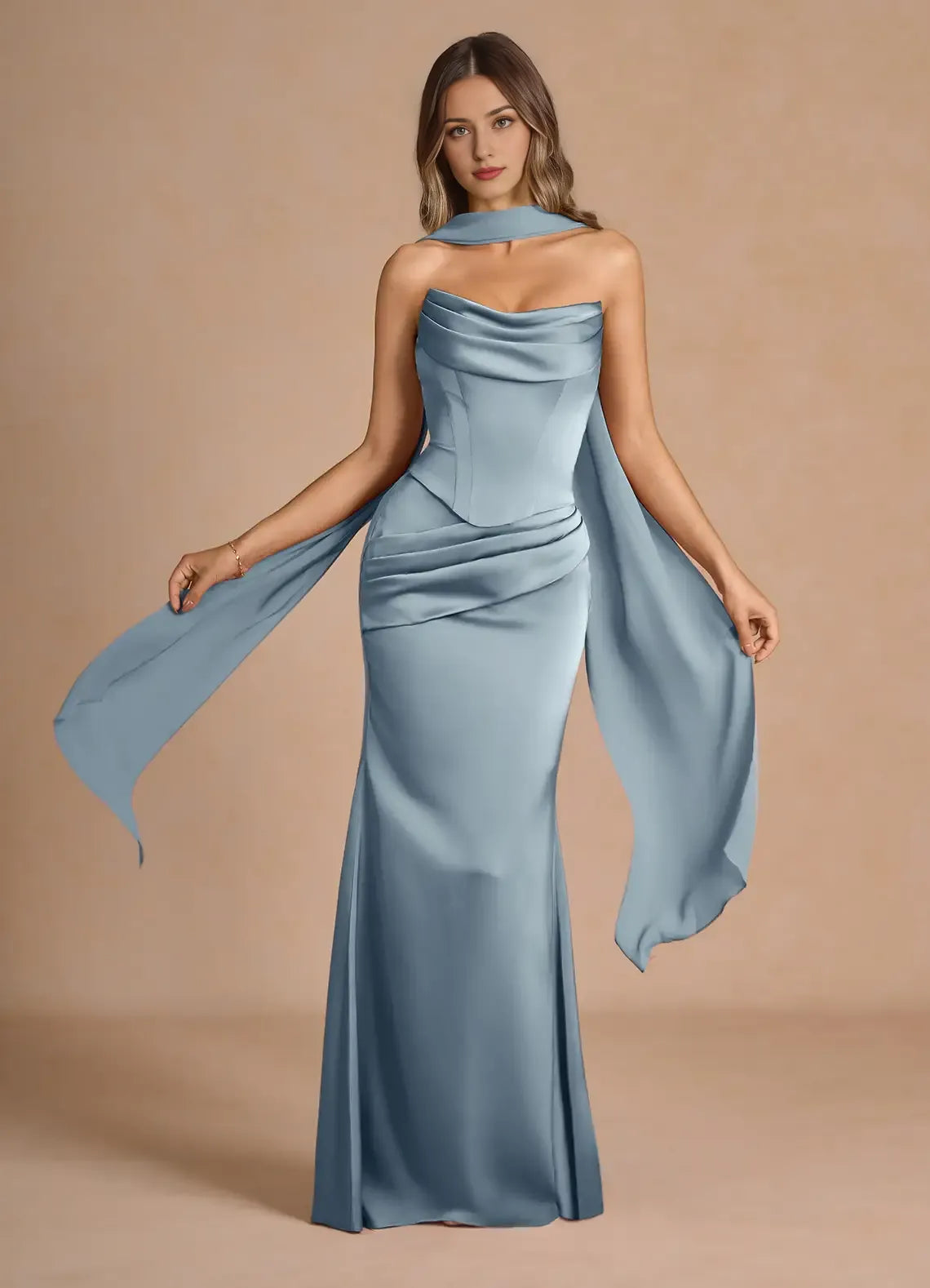 Dress Strapless Elegant Sleeveless Mermaid Maxi Dress Prom Dress Simple Satin Backless Back Evening Dress