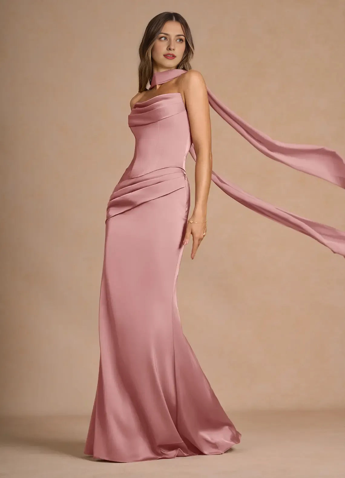 Dress Strapless Elegant Sleeveless Mermaid Maxi Dress Prom Dress Simple Satin Backless Back Evening Dress