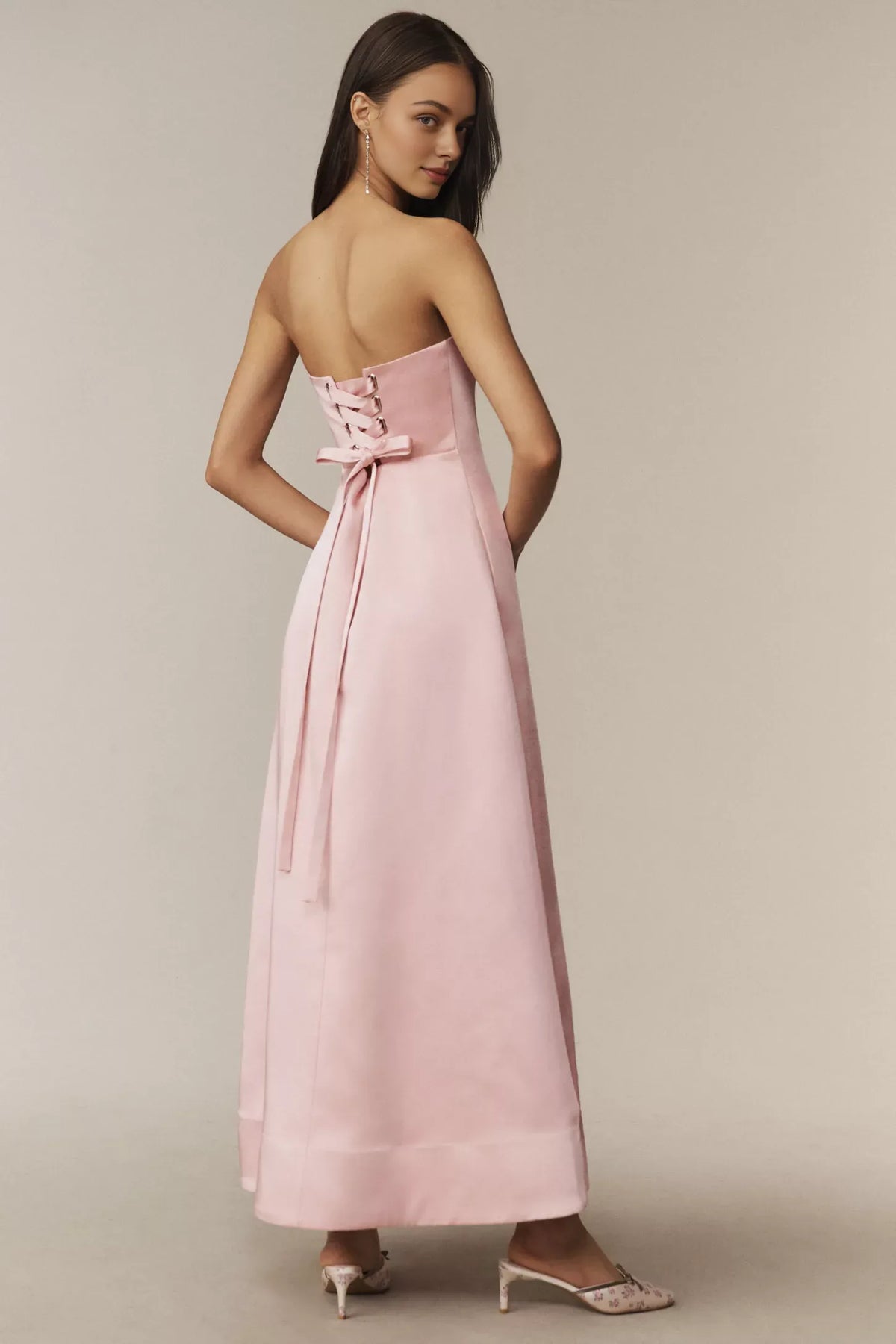 Dress Strapless Fit & Flare A-Line Prom Dress Pink Lace Up Maxi Dress