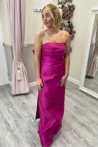 Dress Strapless Fuchsia Sheath Long Party Dress with Bow Back Bridesmaid Dress Formal Wear Dresses
