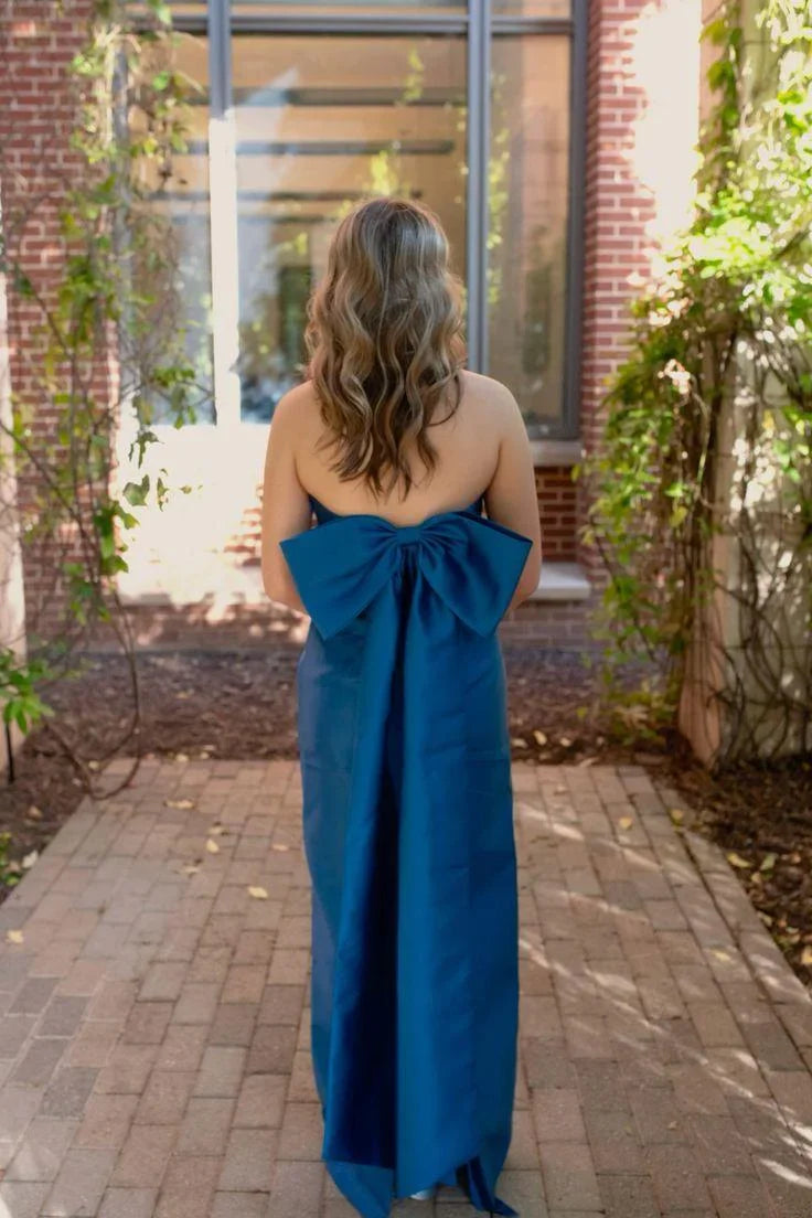 Dress Strapless Fuchsia Sheath Long Party Dress with Bow Back Bridesmaid Dress Formal Wear Dresses