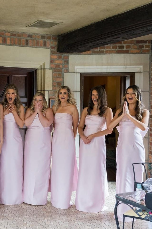 Dress Strapless Fuchsia Sheath Long Party Dress with Bow Back Bridesmaid Dress Formal Wear Dresses