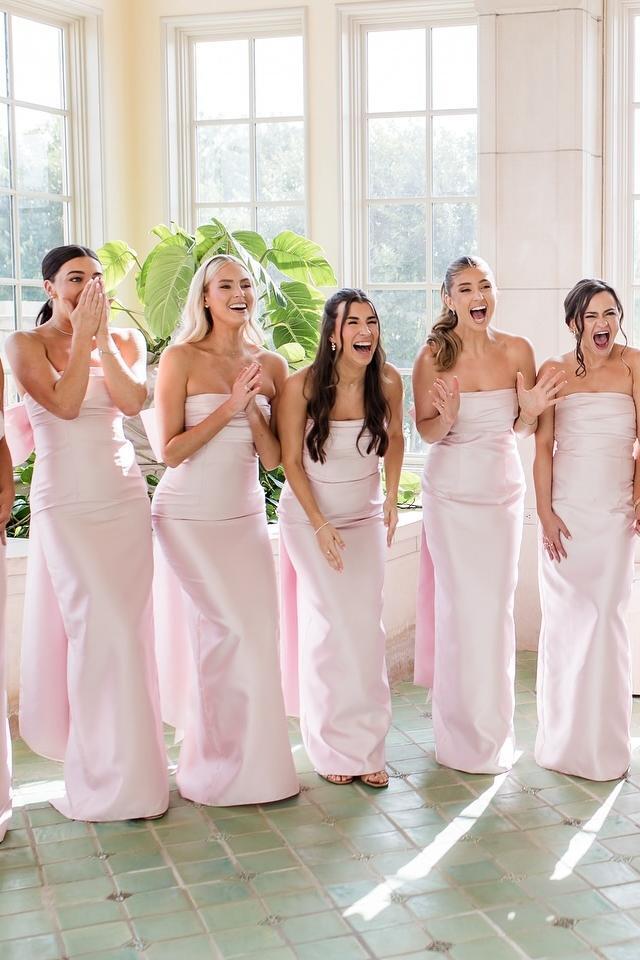 Dress Strapless Fuchsia Sheath Long Party Dress with Bow Back Bridesmaid Dress Formal Wear Dresses