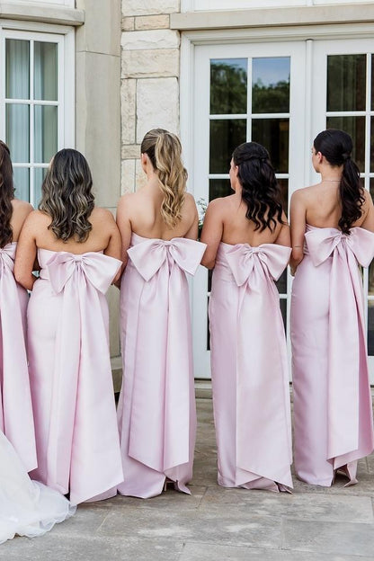 Dress Strapless Fuchsia Sheath Long Party Dress with Bow Back Bridesmaid Dress Formal Wear Dresses