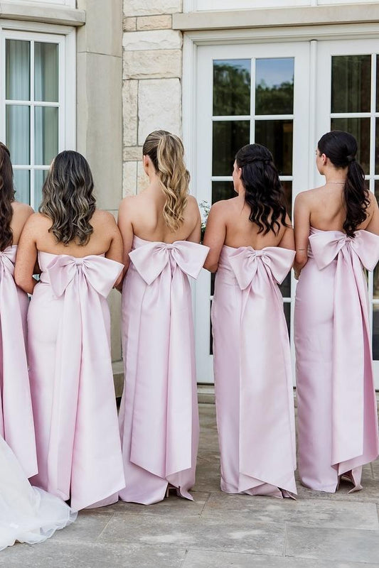 Dress Strapless Fuchsia Sheath Long Party Dress with Bow Back Bridesmaid Dress Formal Wear Dresses