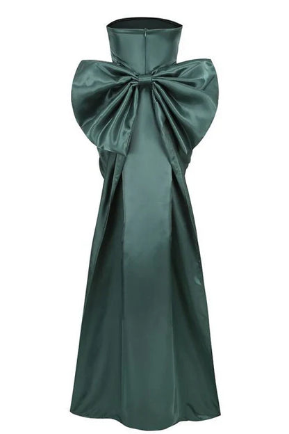 Dress Strapless Green Sleeveless Ruched Short Dress With Bow Knee-Length Homecoming Dress