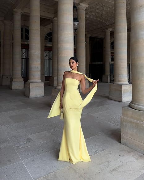 Dress Strapless Long Bridesmaid Dresses with Scarves Mermaid Satin Prom Dress Simple Formal Party Dress