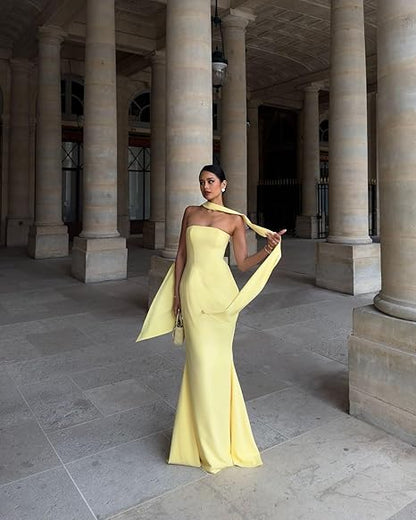 Dress Strapless Long Bridesmaid Dresses with Scarves Mermaid Satin Prom Dress Simple Formal Party Dress
