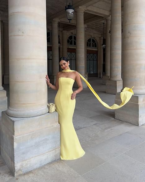 Dress Strapless Long Bridesmaid Dresses with Scarves Mermaid Satin Prom Dress Simple Formal Party Dress