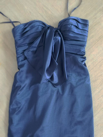 Dress Strapless Navy Blue Tie-Front Short Mini Dress Pleated With Bow Homecoming Dress
