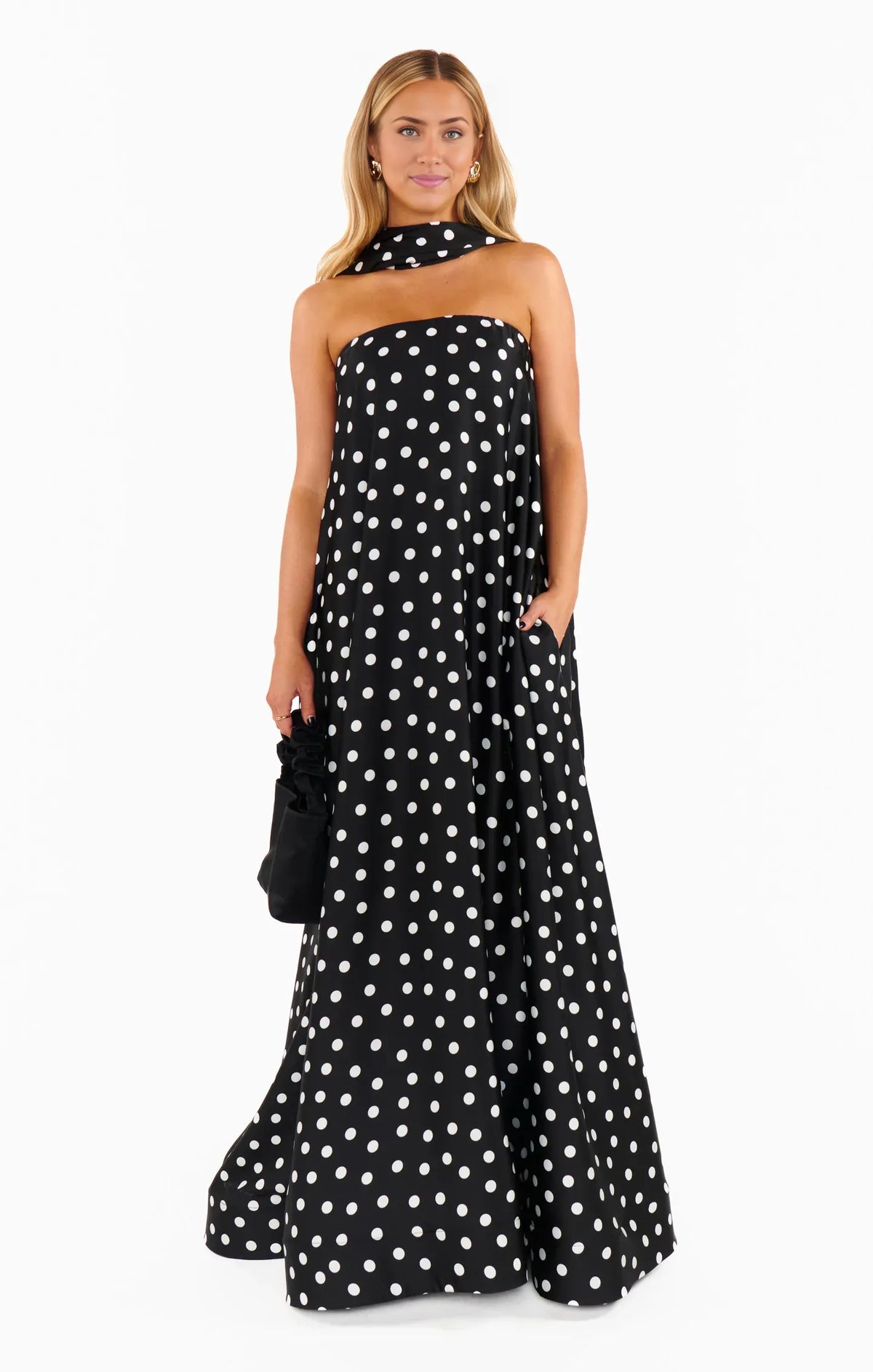 Dress Strapless Off the Shoulder Black Sleeveless Maxi Dress A-Line Polka Dots Backless Fashion Prom Dress