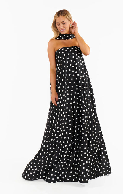 Dress Strapless Off the Shoulder Black Sleeveless Maxi Dress A-Line Polka Dots Backless Fashion Prom Dress