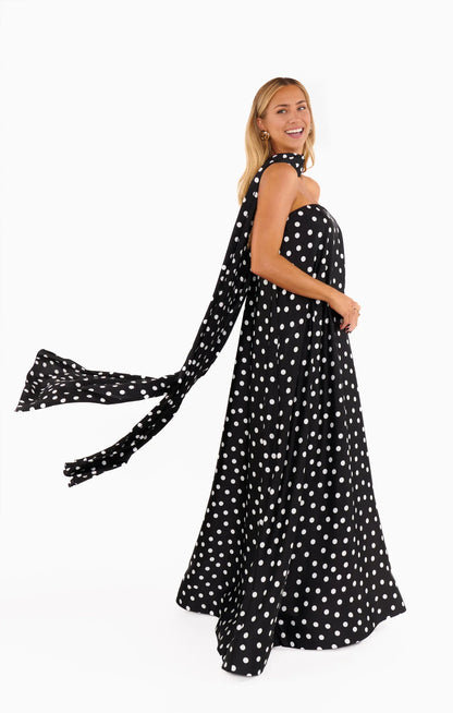 Dress Strapless Off the Shoulder Black Sleeveless Maxi Dress A-Line Polka Dots Backless Fashion Prom Dress
